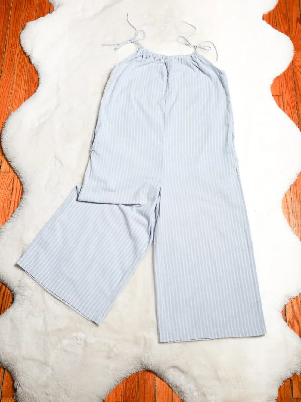 LOST + WANDER Linen Blend Wide-Leg Cropped Striped Jumpsuit